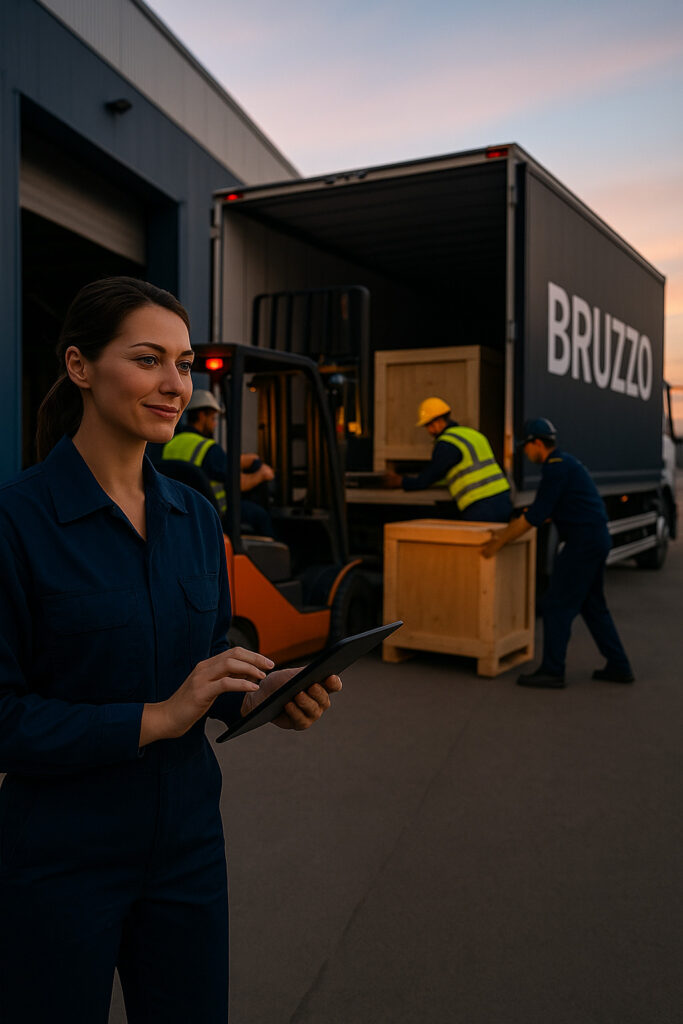 BRUZZO 国際輸送 日本で到着した貨物をトラックへ積み込む様子｜UNLIMITED